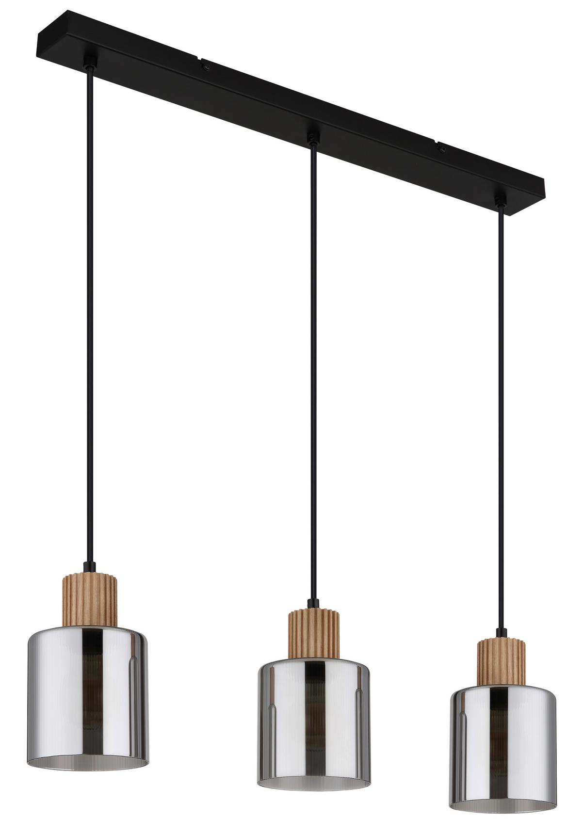 HÄNGELEUCHTE 15768-3 - Dunkelbraun/Schwarz, Natur, Glas/Holz (64/12/120cm) - Globo