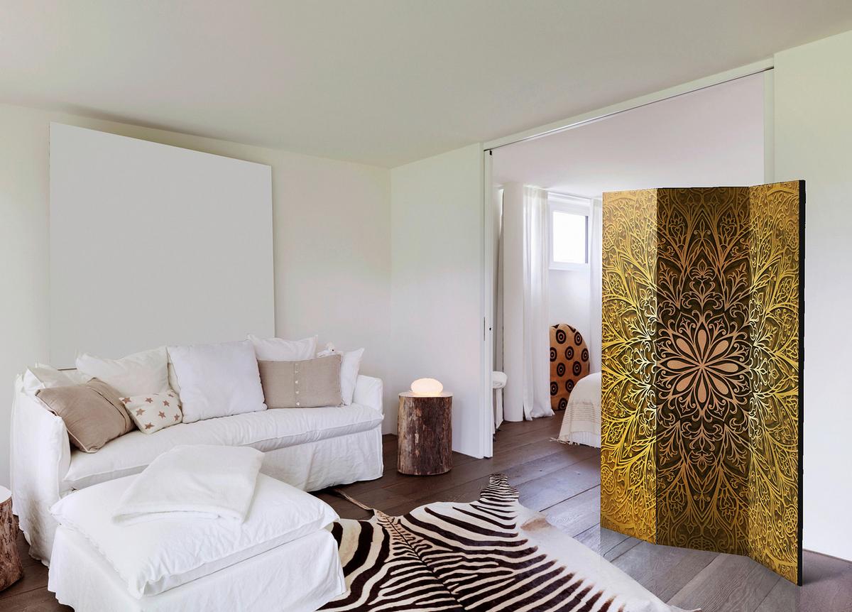 Paravan Sacred Circle, 3-Delni, Akustičen - zlate barve/rjava, Basics, umetna masa/tekstil (135/172/3cm) - artgeist