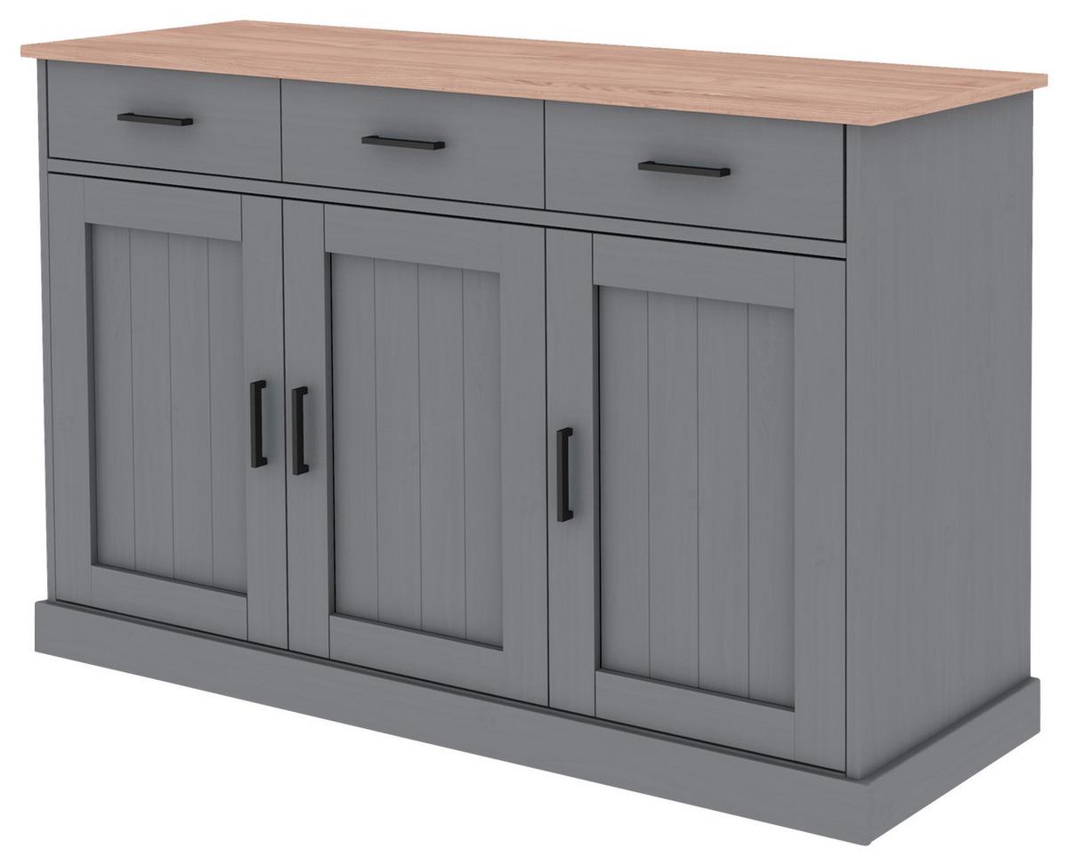 sideboard Grau massiv - gris/noir, Romantik / Landhaus, bois/matériau de bois (131/86/45cm) - Based