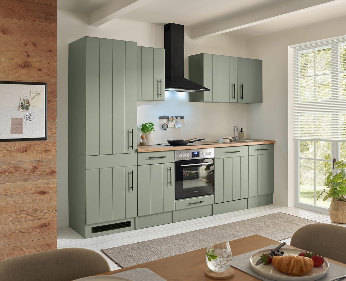 Küchenblock Anton m. Geräte Wildeiche/Schilfgrün - Schilfgrün/Wildeiche, Trend, Holzwerkstoff/Metall (280cm) - Respekta
