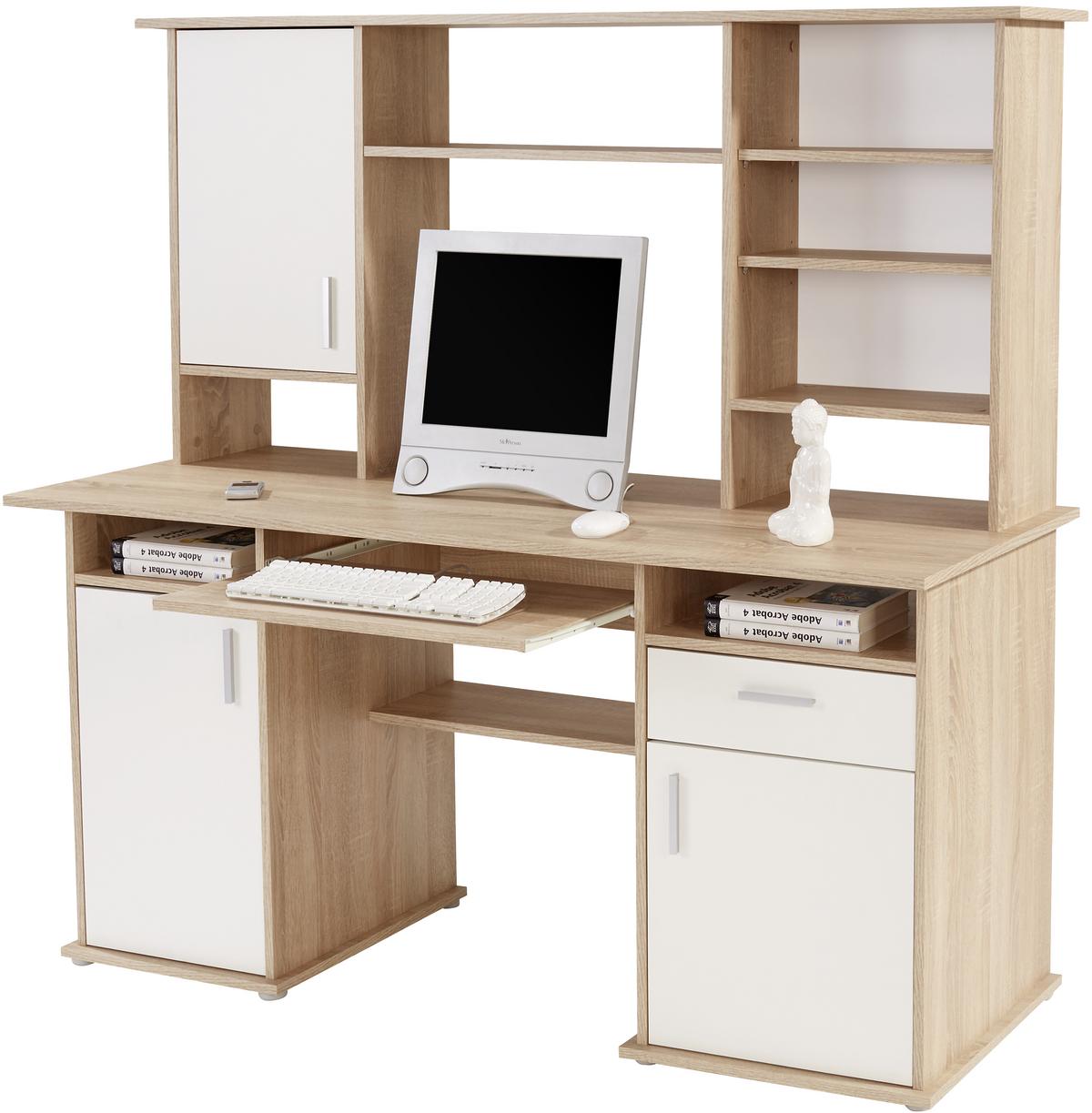 Masă de birou Thema 2 - stejar Sonoma/alb, Modern, plastic/material pe bază de lemn (160/153,4cm) - Modern Living