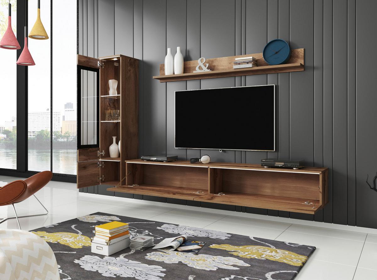 WOHNWAND VERA | EICHE WOTAN - Eiche Wotan/Grau, LIFESTYLE, Glas/Holzwerkstoff (210/130/33cm) - P & B