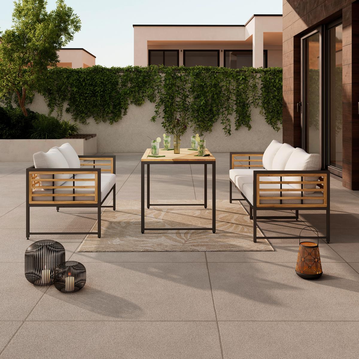 STÓŁ OGRODOWY ARGOS - kolor naturalny/czarny, Modern, metal/drewno (120/65/70cm) - Ambia Garden