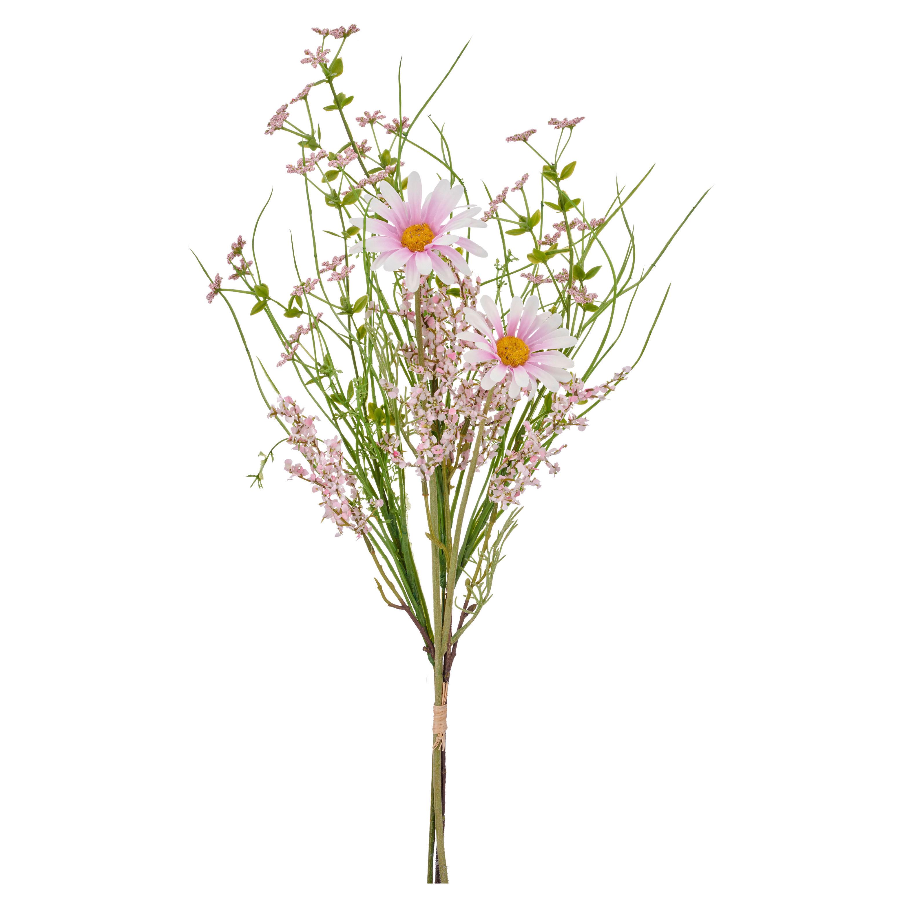 Kunstblume Margeriten-Mix Strauss II Rosa/Grün - Rosa/Grün, Basics, Kunststoff/Textil (65cm) - Mömax