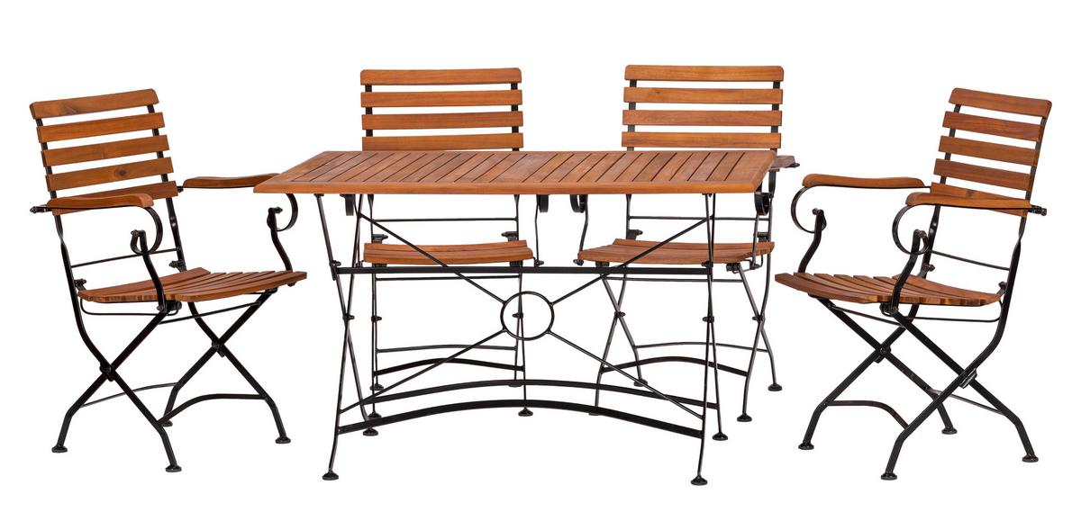 Vrtna Garnitura Lindau, 5-Delni Set, Masivno - antracit/barve akacije, Basics, kovina/les (120/75/80cm) - Gardenson