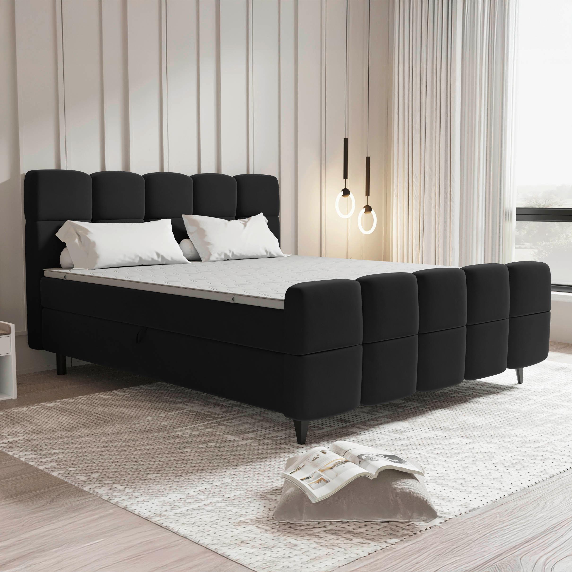 Boxbett Mona Schwarz ca. 140x200cm - Schwarz, KONVENTIONELL, Kunststoff/Textil (140/200cm) - Mömax