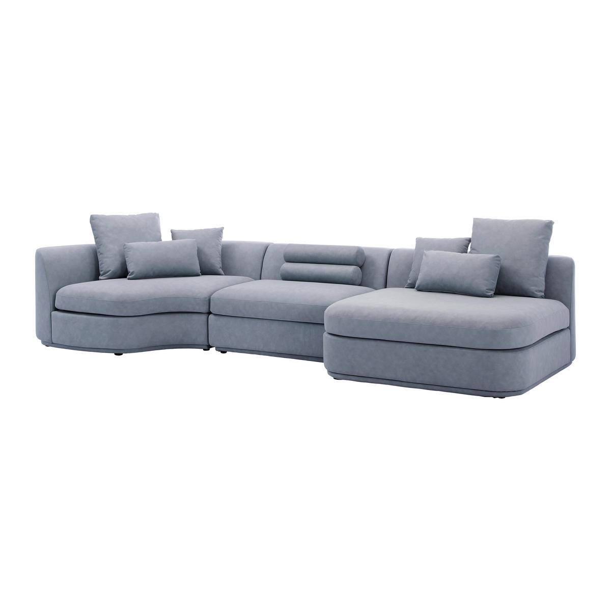 Wohnlandschaft Anna Grau Volours - Blau/Weiß, MODERN, Holz/Kunststoff (360/71/134cm) - Bessagi Home