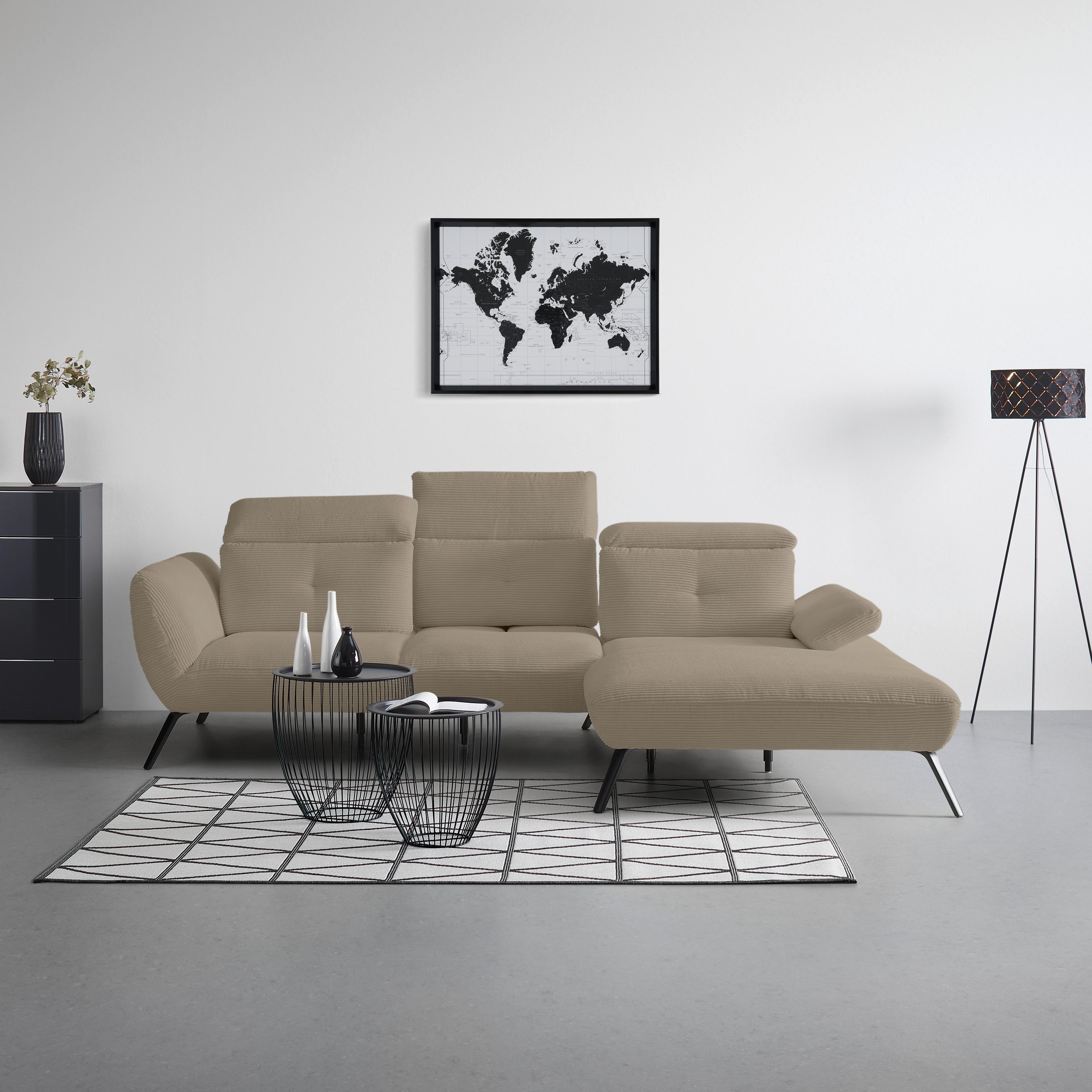 Wohnlandschaft Seattle Taupe - Taupe/Schwarz, MODERN, Holzwerkstoff/Textil (301/196cm) - Premium Living