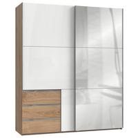 Schwebetürenschrank Level 36D ca. 200 cm Weiß/Eiche Dekor - Chromfarben/Weiß Hochglanz, MODERN, Holzwerkstoff/Metall (200/236/65cm) - MID.YOU