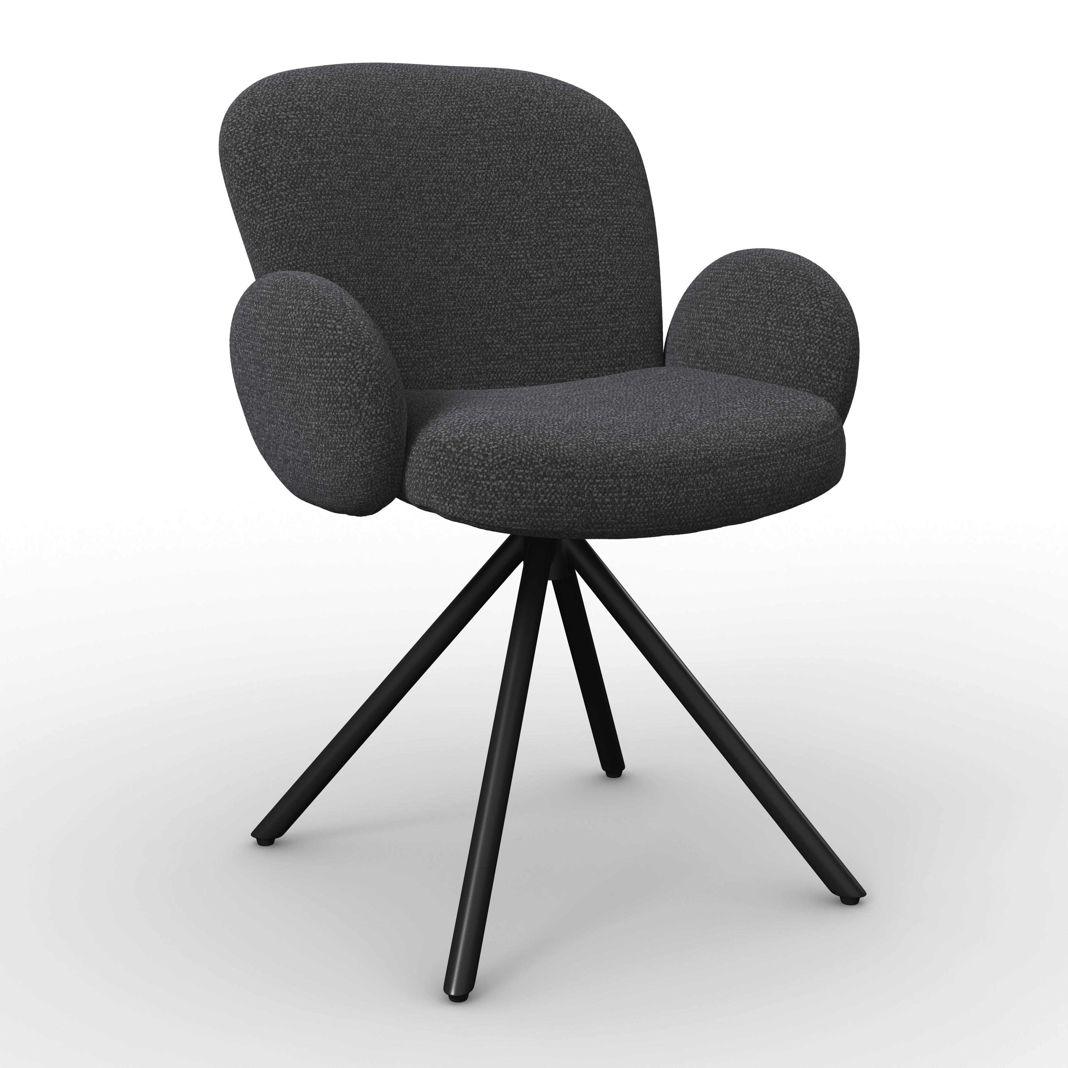 Armlehnstuhl Josea Dunkelgrau Chenille Drehbar Gepolstert - Dunkelgrau/Schwarz, MODERN, Holz/Textil (64/85/63cm) - Bessagi Home