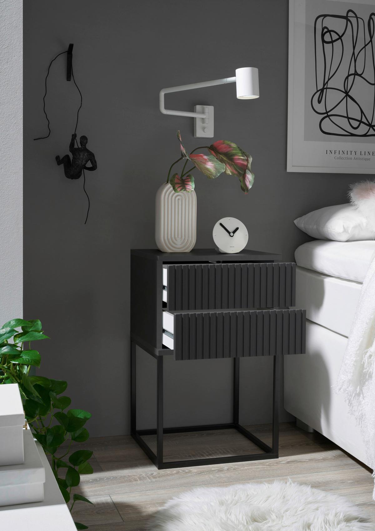 SZAFKA NOCNA MARLE - czarny/kolor grafitowy, Modern, materiał drewnopochodny/metal (40/65/38,5cm) - Livetastic