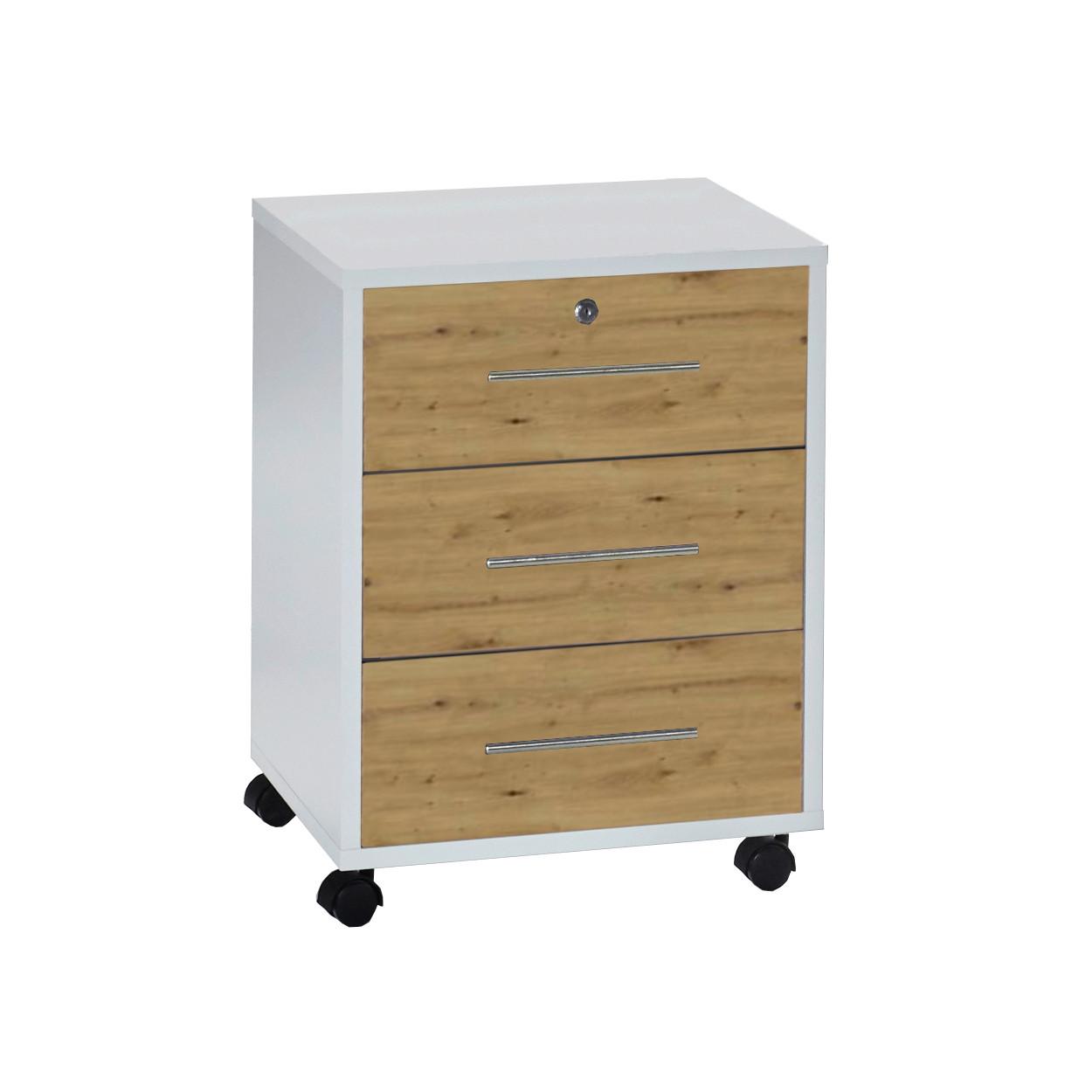 ROLLCONTAINER OFFICE EDITION - Silberfarben/Eiche Artisan, LIFESTYLE, Holzwerkstoff/Metall (44/58/40cm) - MID.YOU