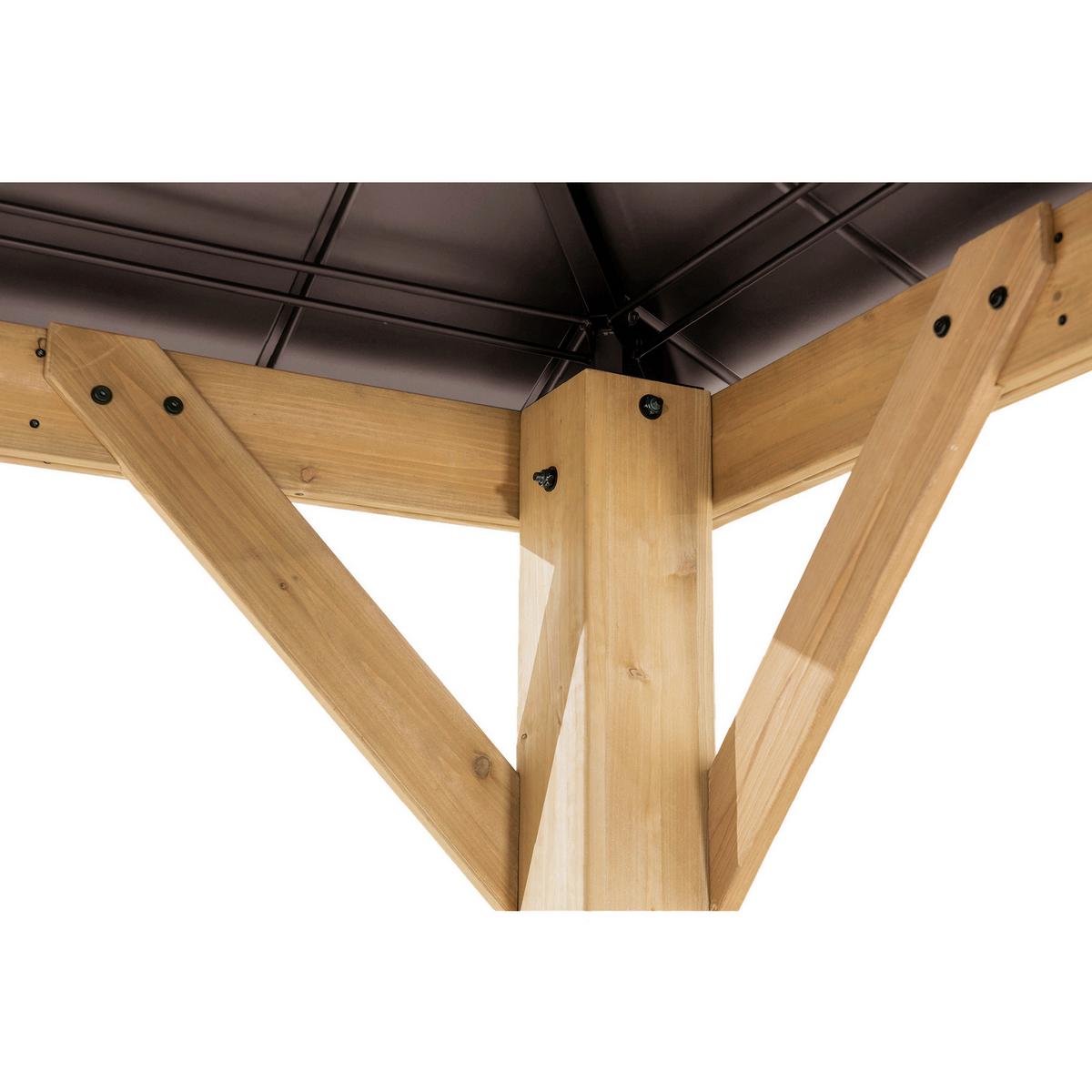 Pavillon Gazebo Pirin Dunkelbraun Echtholz - Dunkelbraun, Basics, Kunststoff/Metall (336/287/336cm)