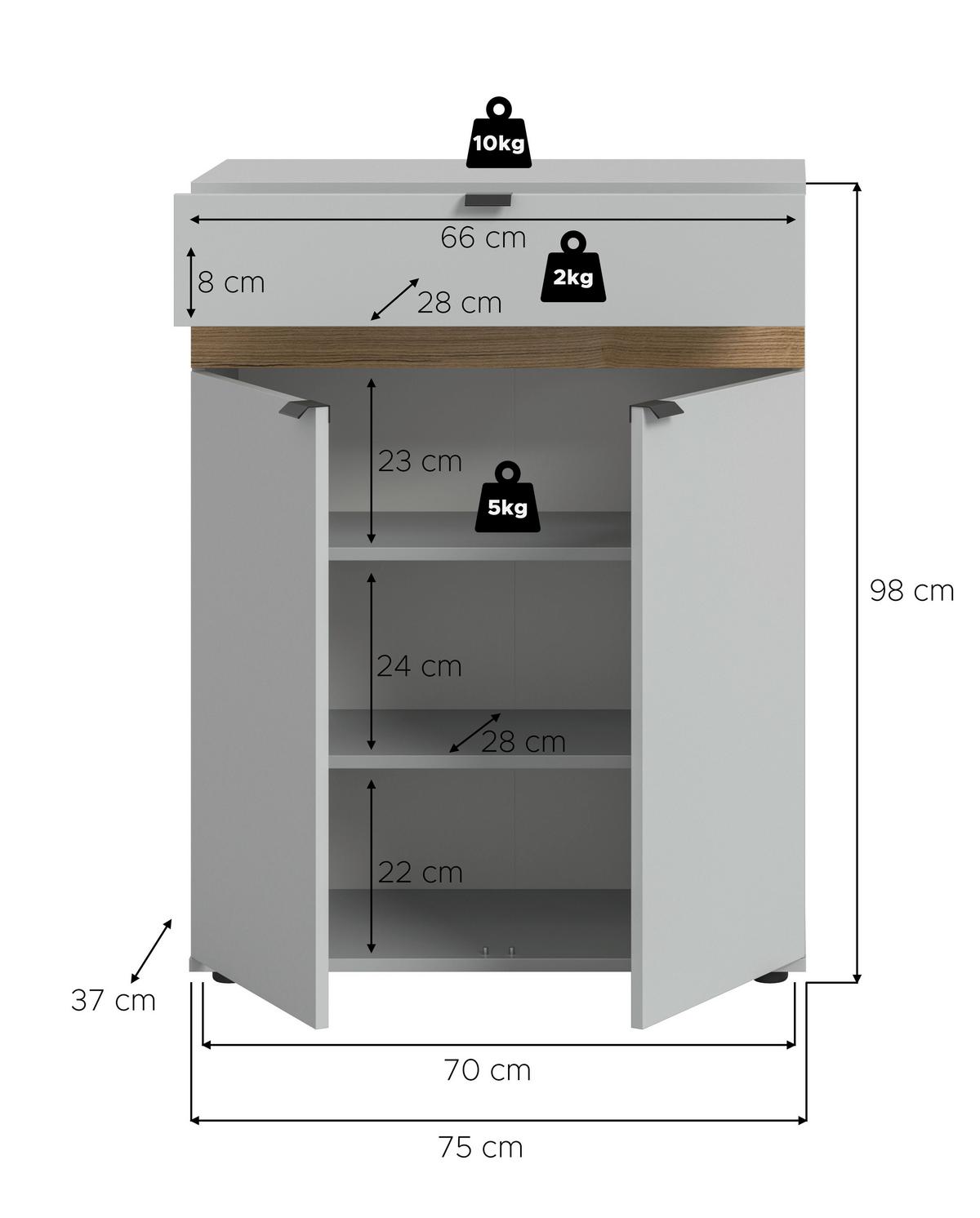 Omara Za Čevlje Naro, Siva, Barva Hrasta - črna/siva, Design, umetna masa/leseni material (75/98/37cm) - Livetastic