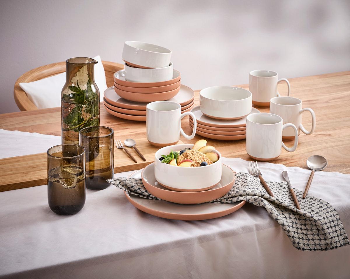 SERWIS OBIADOWO-ŚNIADANIOWY TERRA NOVA - biały/brązowy, Trend, ceramika - Novel