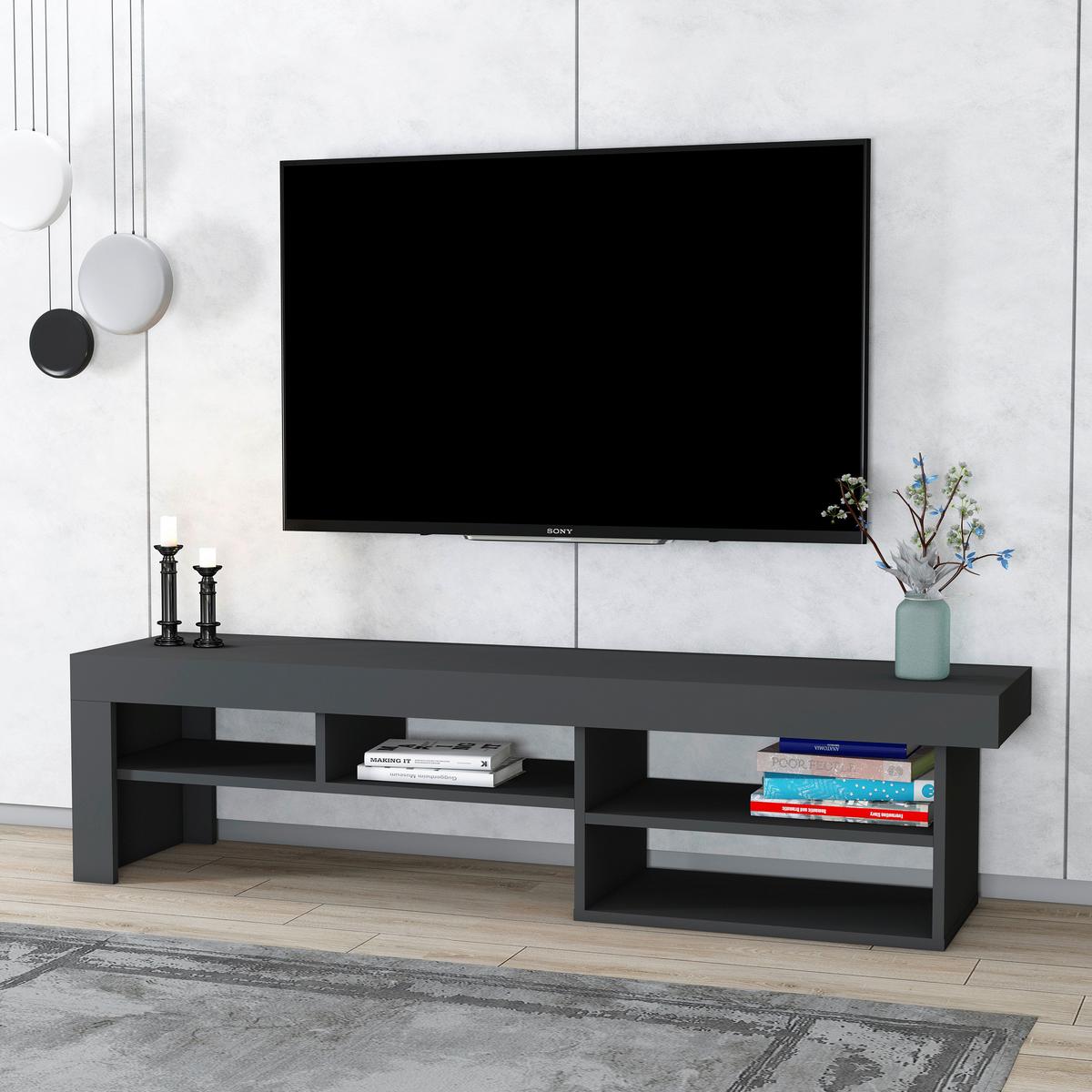 Nizka Omarica Hestia - antracit, Design, leseni material (160/40/38cm) - MID.YOU
