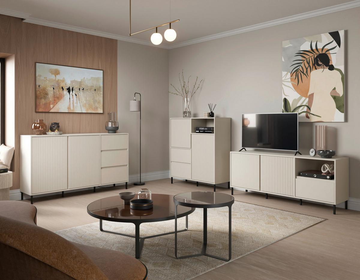 Komoda Avenale, Kašmir - kašmir/črna, Trend, kovina/leseni material (157,8/91,6/40cm)