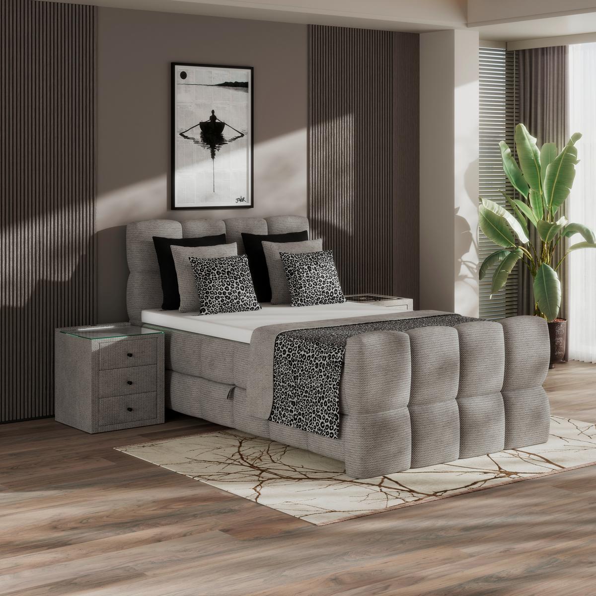 Postelja Boxspring Brisbane, Ekru Barva, 140x200 - črna/ekru, Trend, kovina/umetna masa (140/200cm) - Premium Living