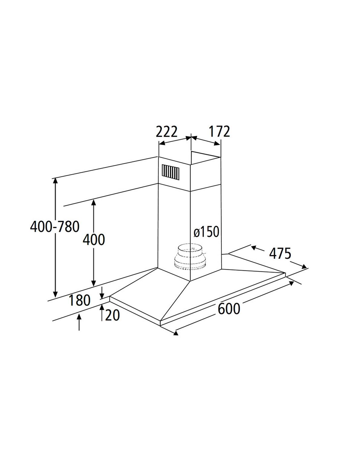 OKAP KUCHENNY 6091H - kolor stalowy, Basics, metal (60/96/48cm) - PKM