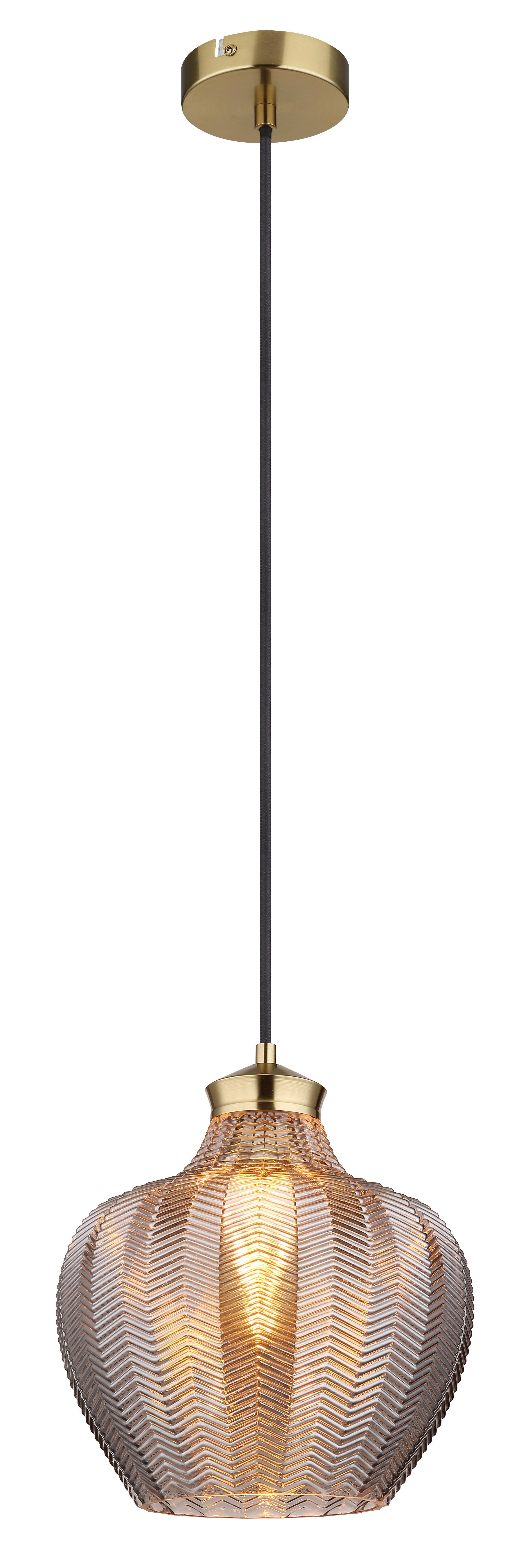 HÄNGELEUCHTE 15898H1 - Goldfarben/Schwarz, Basics, Glas/Textil (25/120cm) - Globo