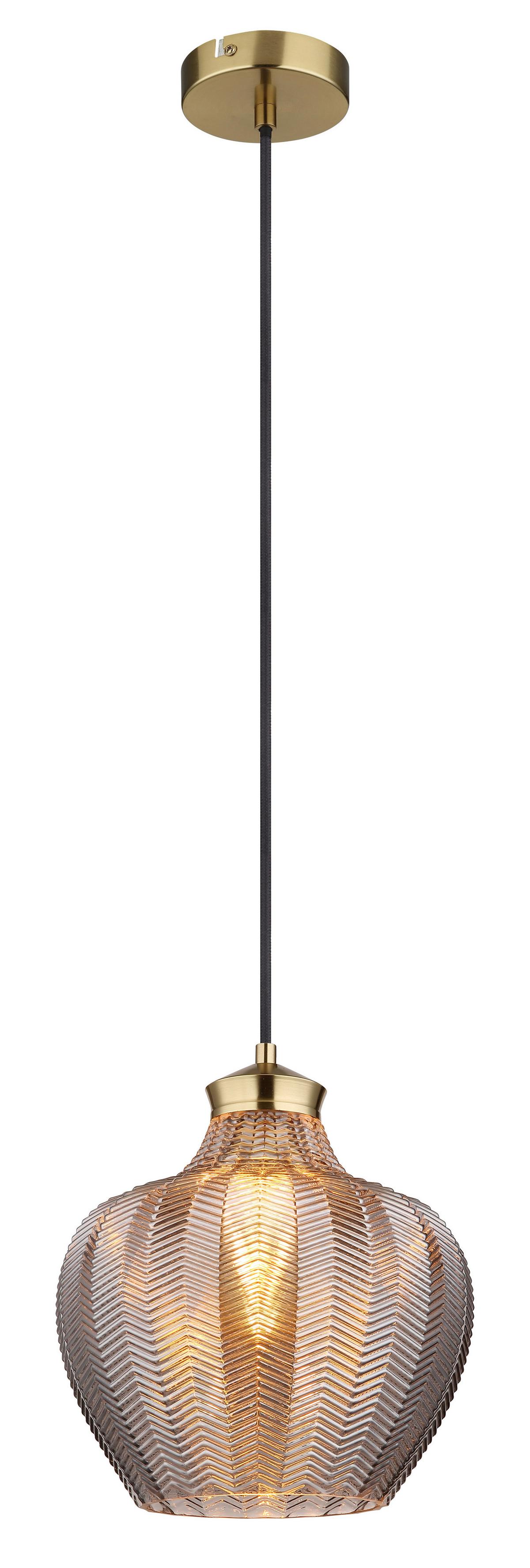 HÄNGELEUCHTE 15898H1 - Goldfarben/Schwarz, Basics, Glas/Textil (25/120cm) - Globo