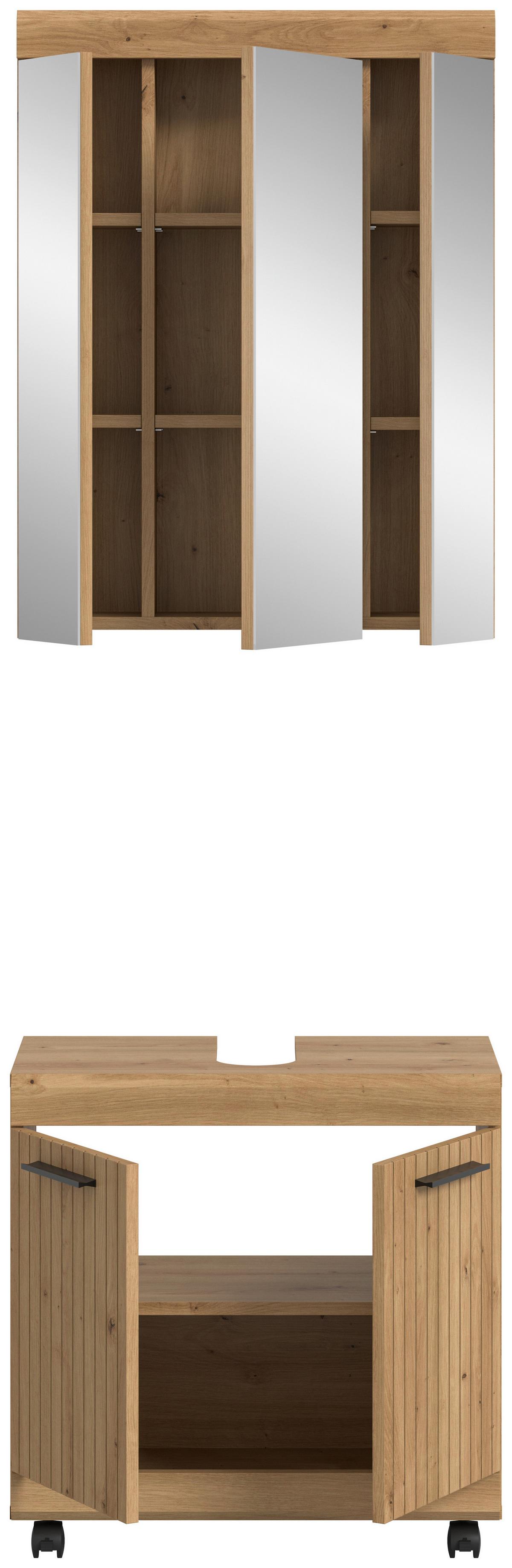Badezimmer Scout Eiche Artisan 2-teilig - Schwarz/Eiche Artisan, Trend, Glas/Holzwerkstoff (60cm) - MID.YOU