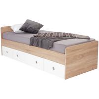 Postelja Wiki, Bela, Barva Hrasta, S Predali, 90x200 - bela/hrast sonoma, Konvencionalno, leseni material (204/66/95cm)