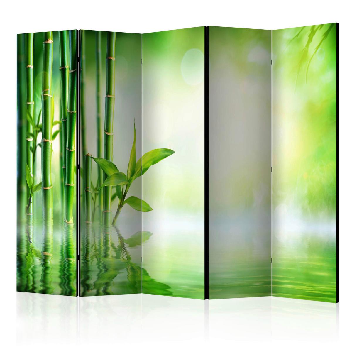 Paravent Green Bamboo II Grün/Hellgrün - Hellgrün/Grün, Basics, Holz/Textil (225/172/3cm) - artgeist