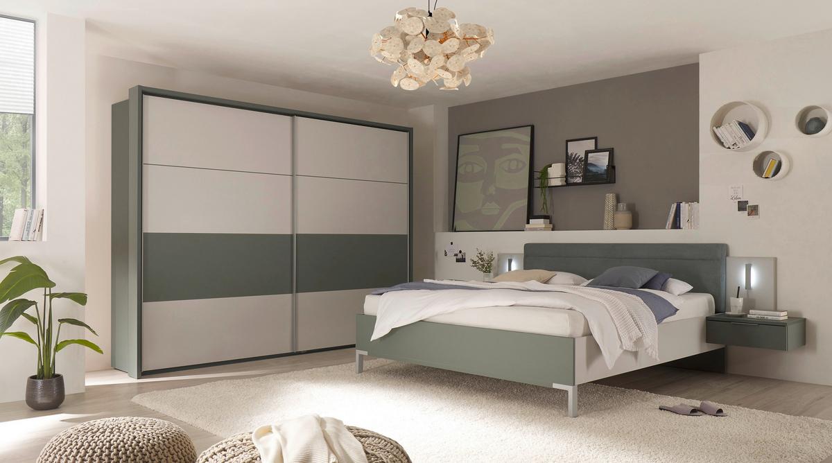 Set Kreveta I Noćnih Ormarića Modeste - boje kadulje/svijetlo siva, Moderno, drvni materijal (180/200cm)