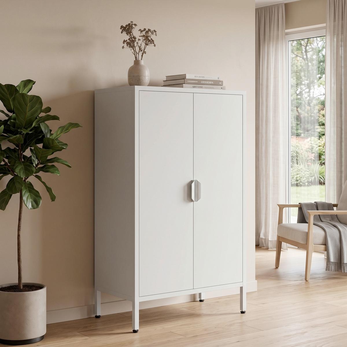 Visoka Komoda Flokas M, Bela - bela, Design, kovina (60/110/35cm) - MID.YOU