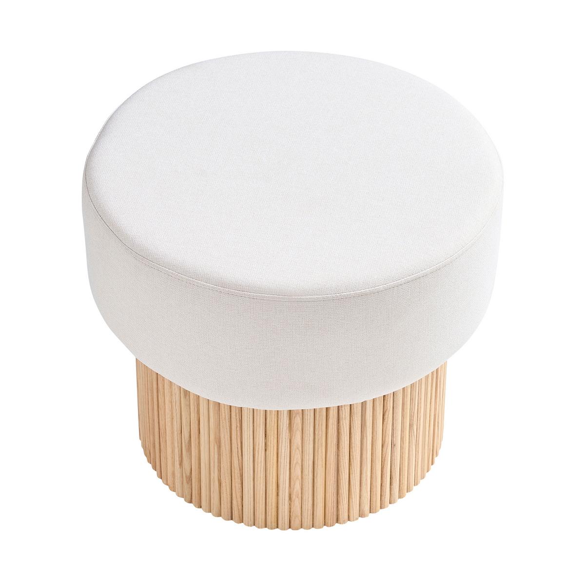 Tabure Japandi, Bela, Pravi Les - bela/naravne barve, Moderno, tekstil/leseni material (50/43/50cm) - Livetastic