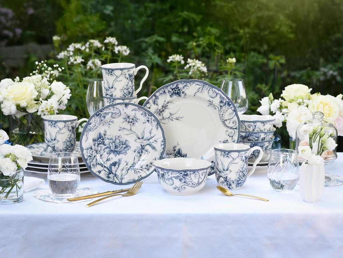 Serviciu de masă Adelaide 16/1 - albastru/alb, Basics, ceramică - Creatable