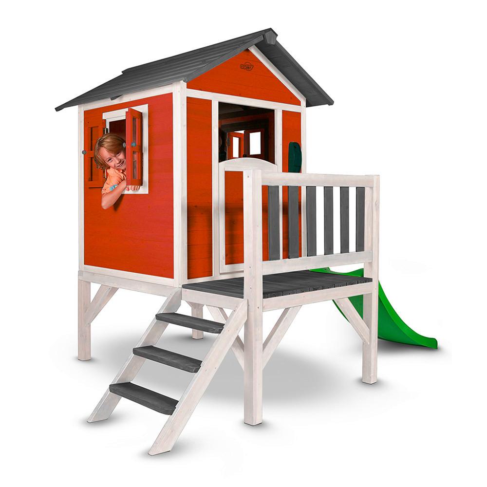 Spielhaus Lodge XL in Rot - Rot/Weiß, Basics, Holz (261/189/168cm) - Ambia Garden