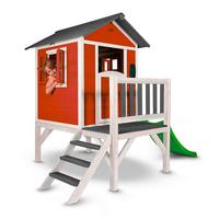 Spielhaus Lodge XL in Rot - Rot/Weiß, Basics, Holz (261/189/168cm) - Ambia Garden