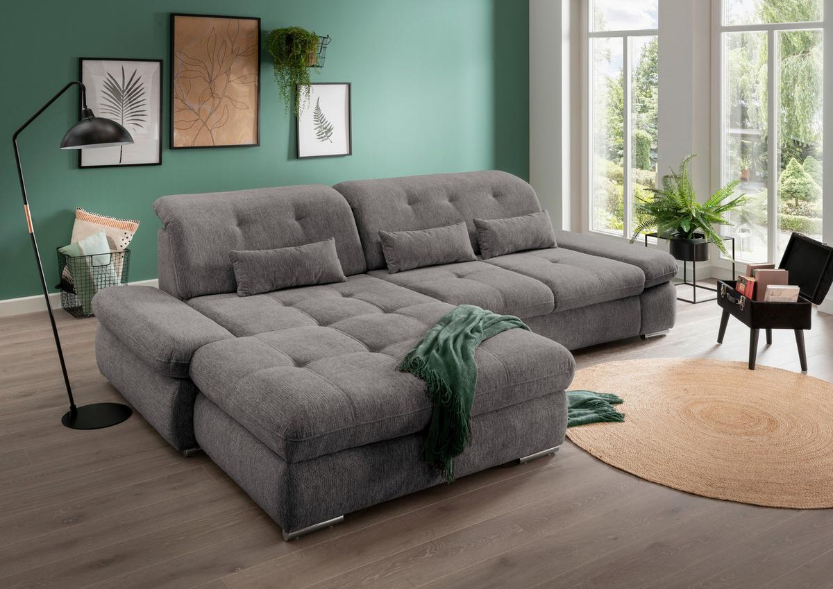 Wohnlandschaft Dalida Braun/Grau Chenille - Chromfarben/Graubraun, Design, Textil/Metall (196/300cm) - Livetastic
