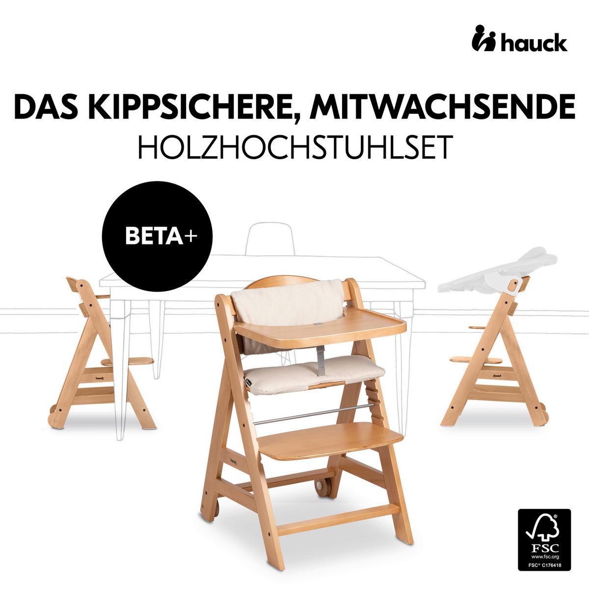 WYSOKIE KRZESŁO 66404 BETA+ - kolor bukowy, Basics, drewno (48/79/58cm) - Hauck