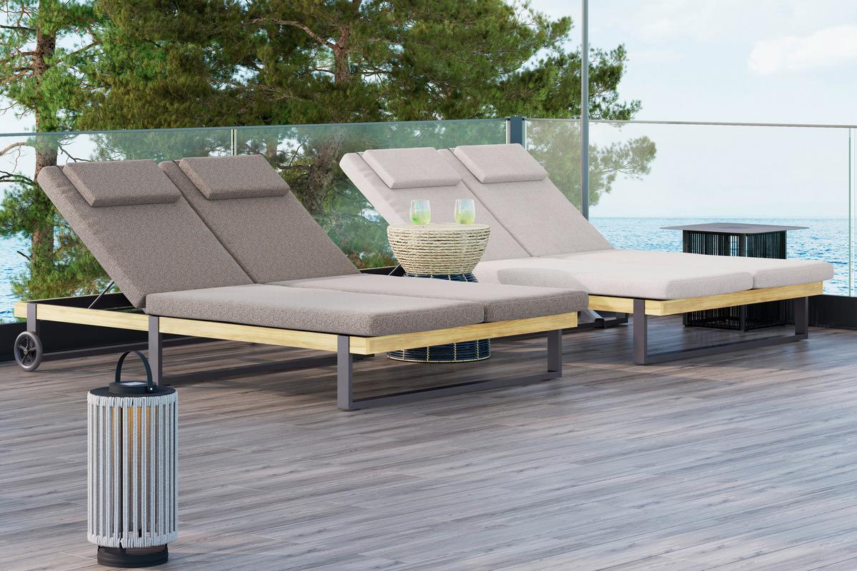 Gartenliege Elenyi grau Metall/Outdoorstoff/Holz - Grau, MODERN, Holz/Textil (130/95/200cm) - Bessagi Garden