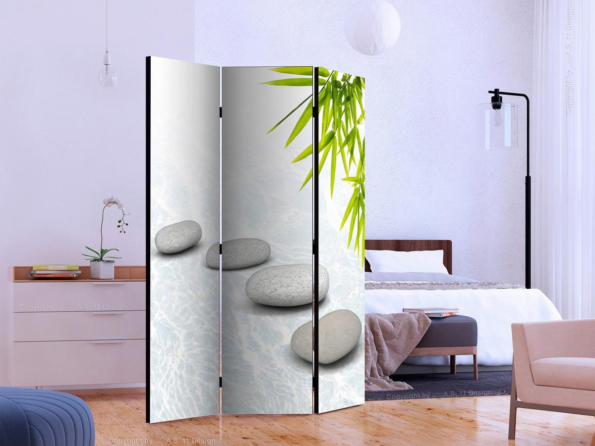 Paravan Stoic Calm, 3-Delni, Dvostranski - zelena/svetlo siva, Basics, tekstil/les (135/172/3cm) - artgeist