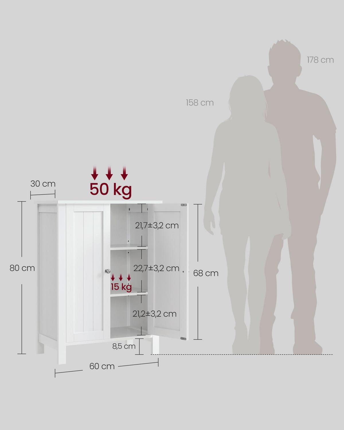 SEITENSCHRANK BCB60W - Weiß, Trend, Holzwerkstoff/Metall (60/80/30cm) - MID.YOU