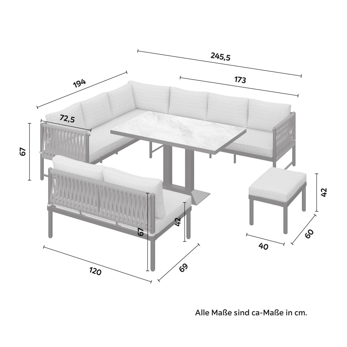 Dining-Loungeset Polly Hellgrau Outdoorstoff/Metall - Dunkelgrau/Hellgrau, MODERN, Kunststoff/Textil - Bessagi Garden