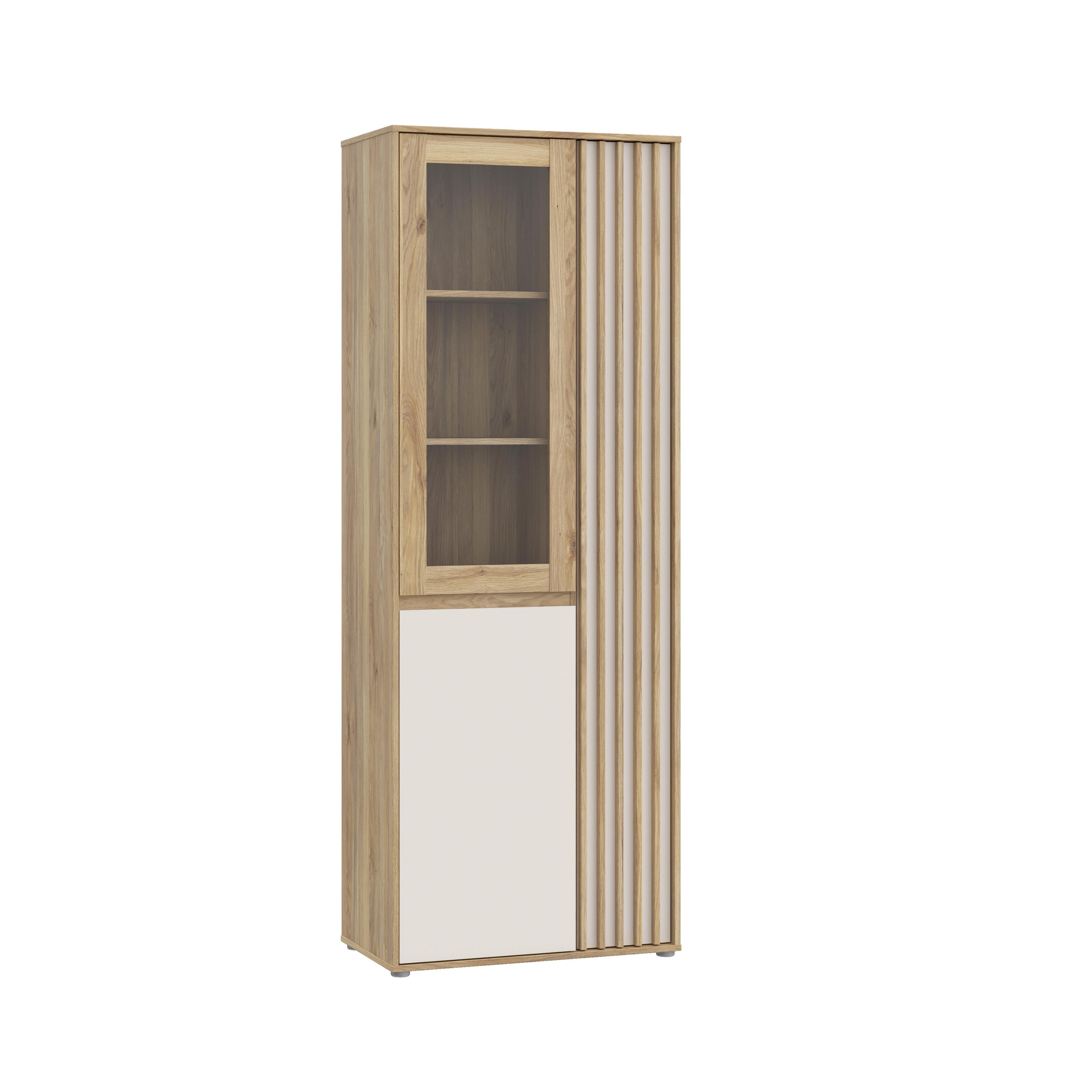 Vitrina Eliston - siva/boje hrasta, Natur, staklo/drvni materijal (74/200,1/41,5cm) - Modern Living