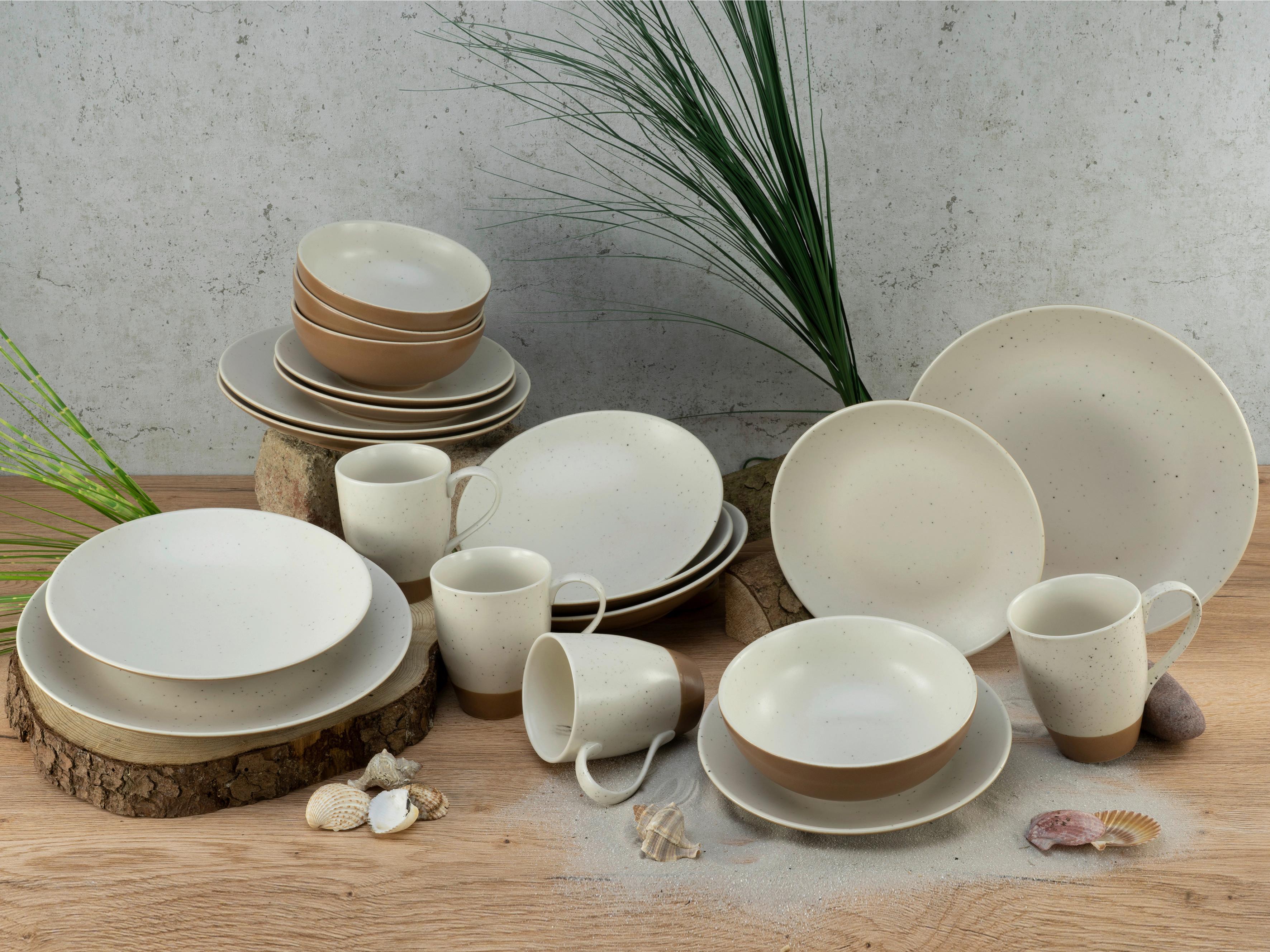SERWIS OBIADOWO-ŚNIADANIOWY HEL - biały/terakota, Trend, ceramika (34/32/33cm) - Creatable