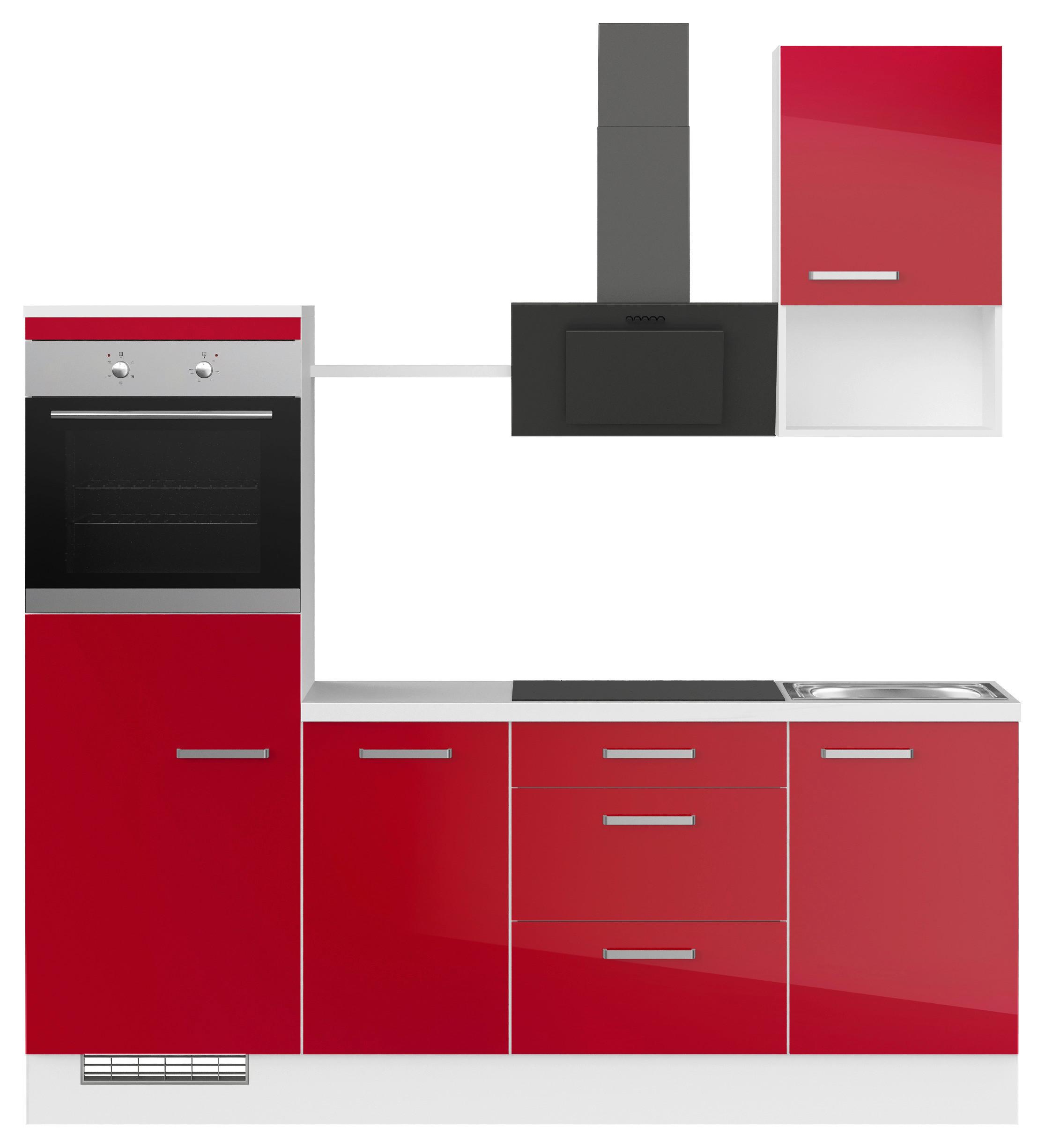 Küchenblock inkl. 5 E-Geräte IP4050 Rot/Weiß - Edelstahlfarben/Rot, Trend, Holzwerkstoff/Metall (215cm) - Impuls