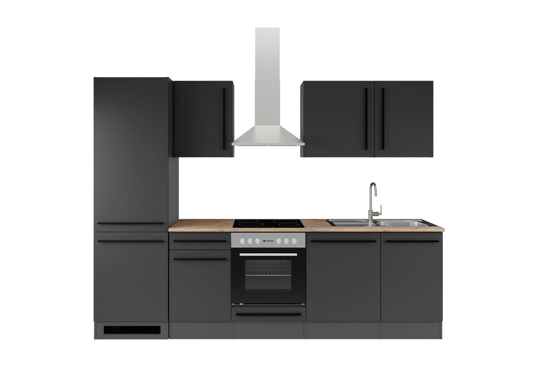 Küchenblock Jazz mit Geräten ca.280cm Schwarz - Eichefarben/Schwarz, LIFESTYLE, Holzwerkstoff/Kunststoff (280cm) - P & B