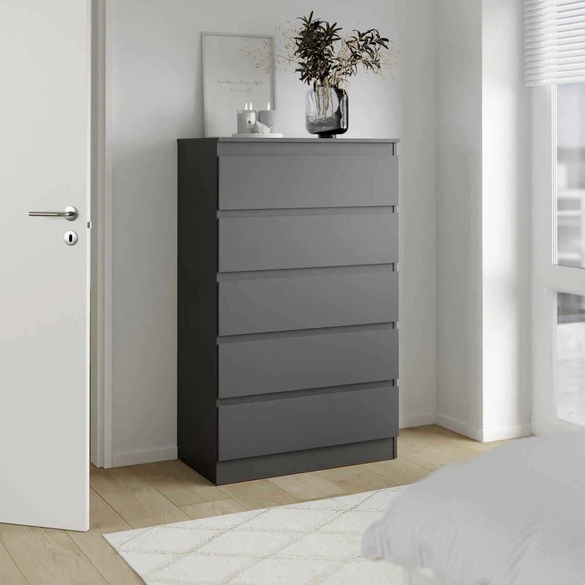 Kommode Mara 5 Anthrazit - Anthrazit, KONVENTIONELL, Holz/Holzwerkstoff (77/125/42cm) - Mömax