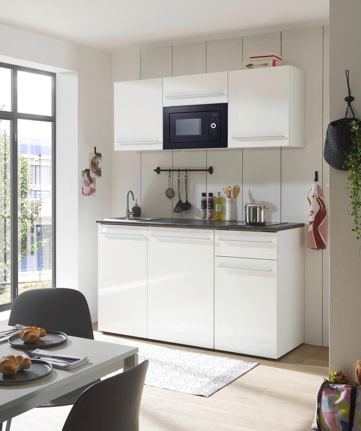 Konyhablokk Gépek Nélkül Jazz Single Z 160 White - barna/ezüstszínű, Trend, műanyag/faalapú anyag (160cm)