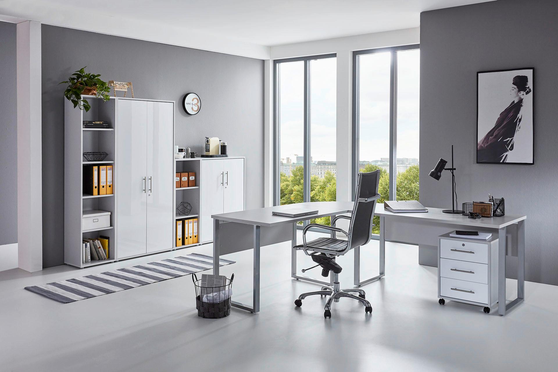 Büro Office Edition Set 4 Grau/Weiß - Weiß Hochglanz/Grau, MODERN, Holzwerkstoff - MID.YOU