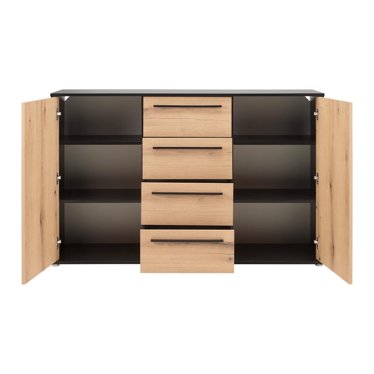Sideboard Adriano Schwarz/Eichefarben - Eichefarben/Schwarz, MODERN, Holzwerkstoff/Kunststoff (149,5/94,8/41,2cm) - Mömax