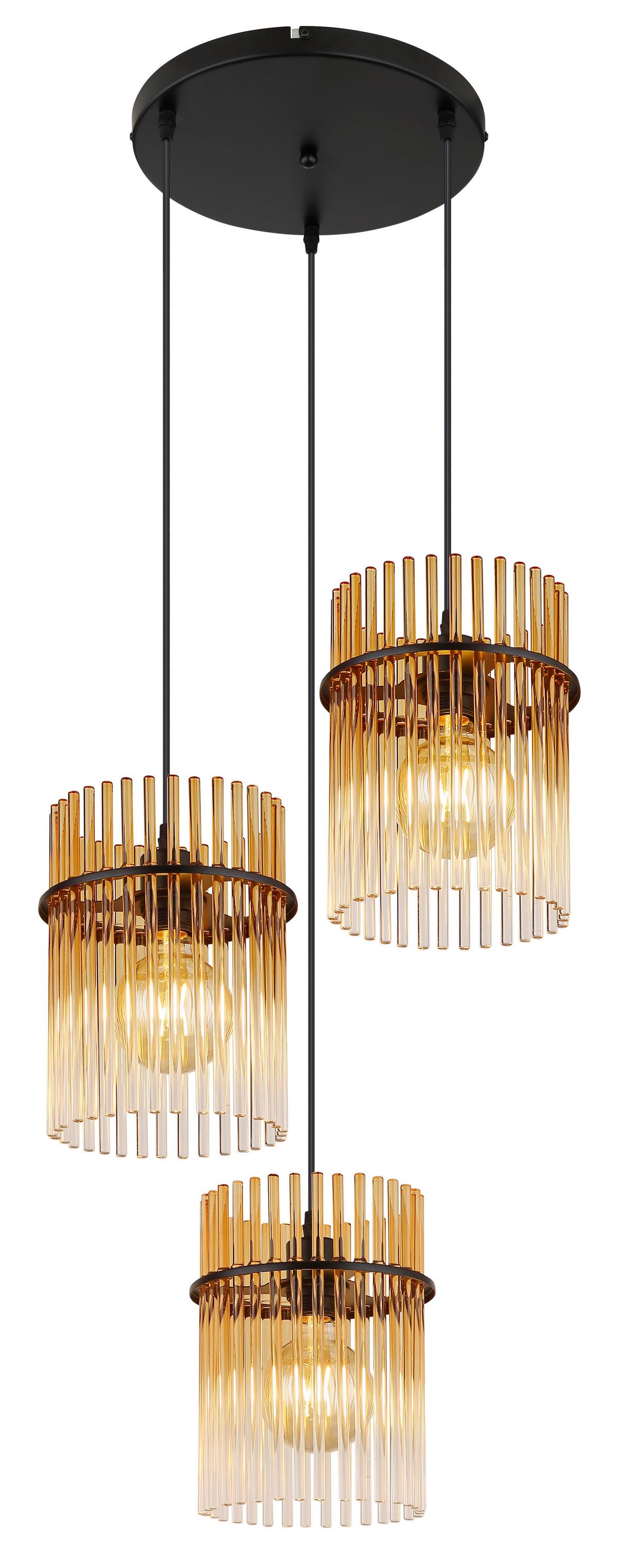HÄNGELEUCHTE 15698-3HRA GORLEY - Klar/Bernsteinfarben, Basics, Glas/Kunststoff (47/140cm) - Globo