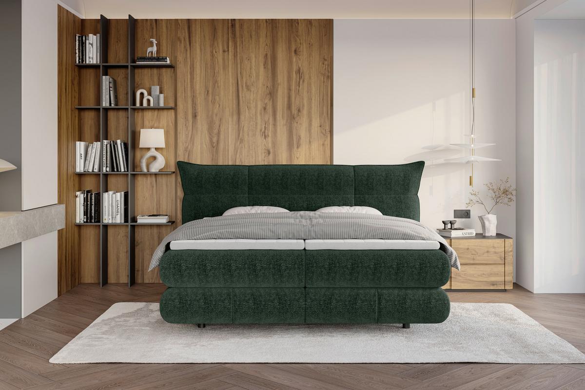 Boxspringbett Auris Dunkelgrün ca. 180x200cm - Dunkelgrün/Schwarz, KONVENTIONELL, Kunststoff/Textil (180/200cm) - Sembella